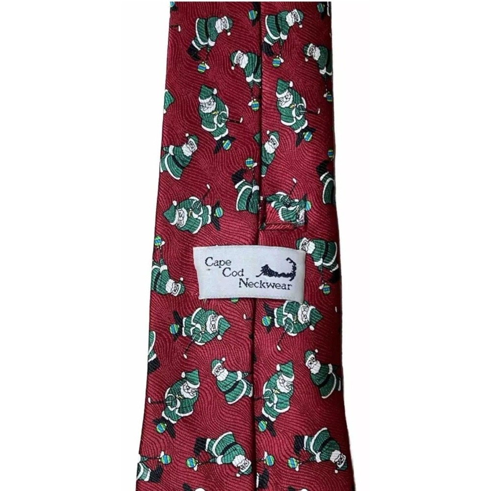Red Silk Christmas Santa Golf Tie‎ Cape Cod Neckwear Mens Kitschy Festive Office - Picture 3 of 6